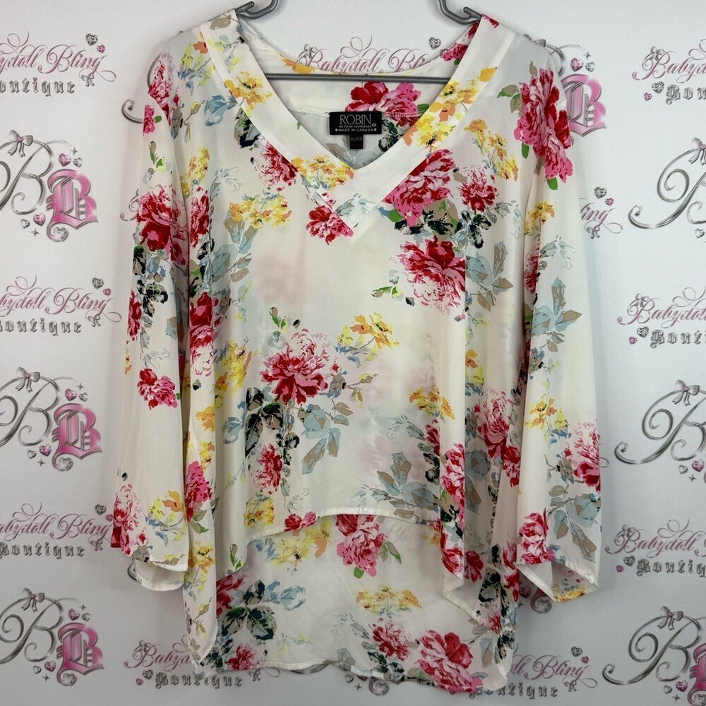 Robin long sleeve flowy lightweight Floral V-Neck Blouse - Multicolor Elegance